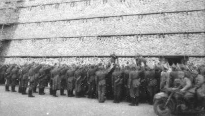 Adolf Hitler leaves Reims cathedral, France, after his visit